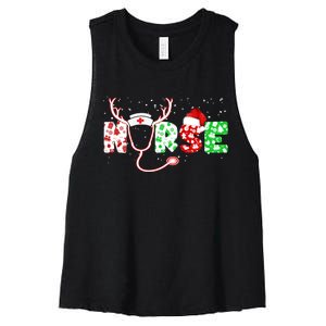 Cute Christmas Nurse Logo Women's Racerback Cropped Tank