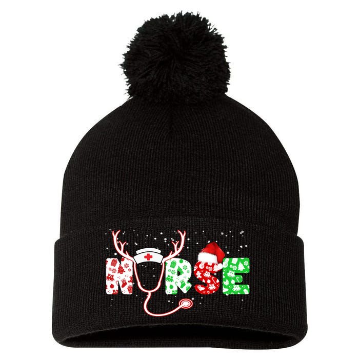 Cute Christmas Nurse Logo Pom Pom 12in Knit Beanie