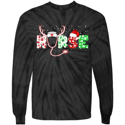 Cute Christmas Nurse Logo Tie-Dye Long Sleeve Shirt