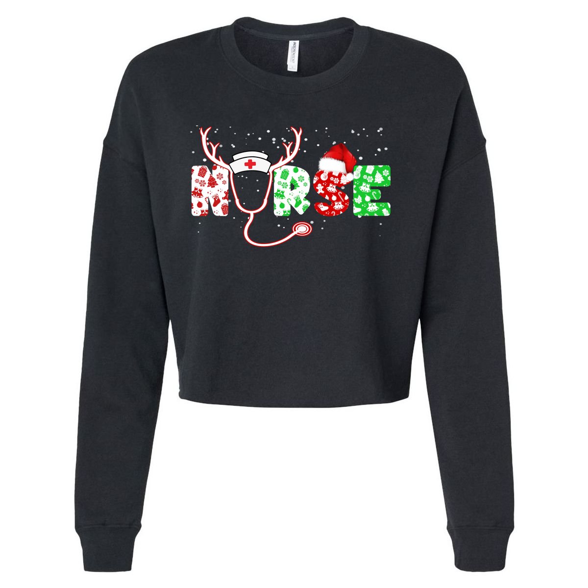 Cute Christmas Nurse Logo Cropped Pullover Crew