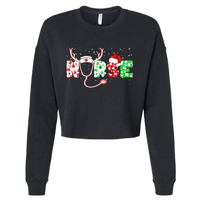 Cute Christmas Nurse Logo Cropped Pullover Crew