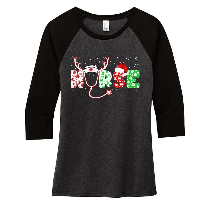 Cute Christmas Nurse Logo Women's Tri-Blend 3/4-Sleeve Raglan Shirt