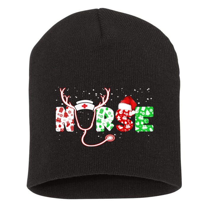 Cute Christmas Nurse Logo Short Acrylic Beanie