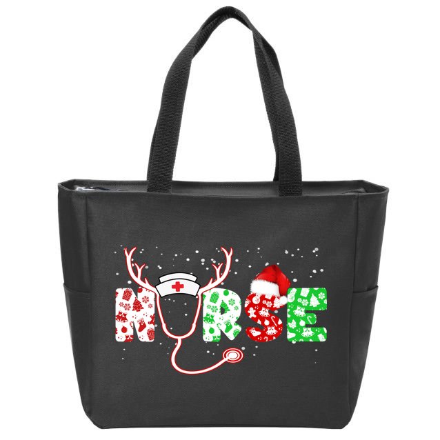 Cute Christmas Nurse Logo Zip Tote Bag