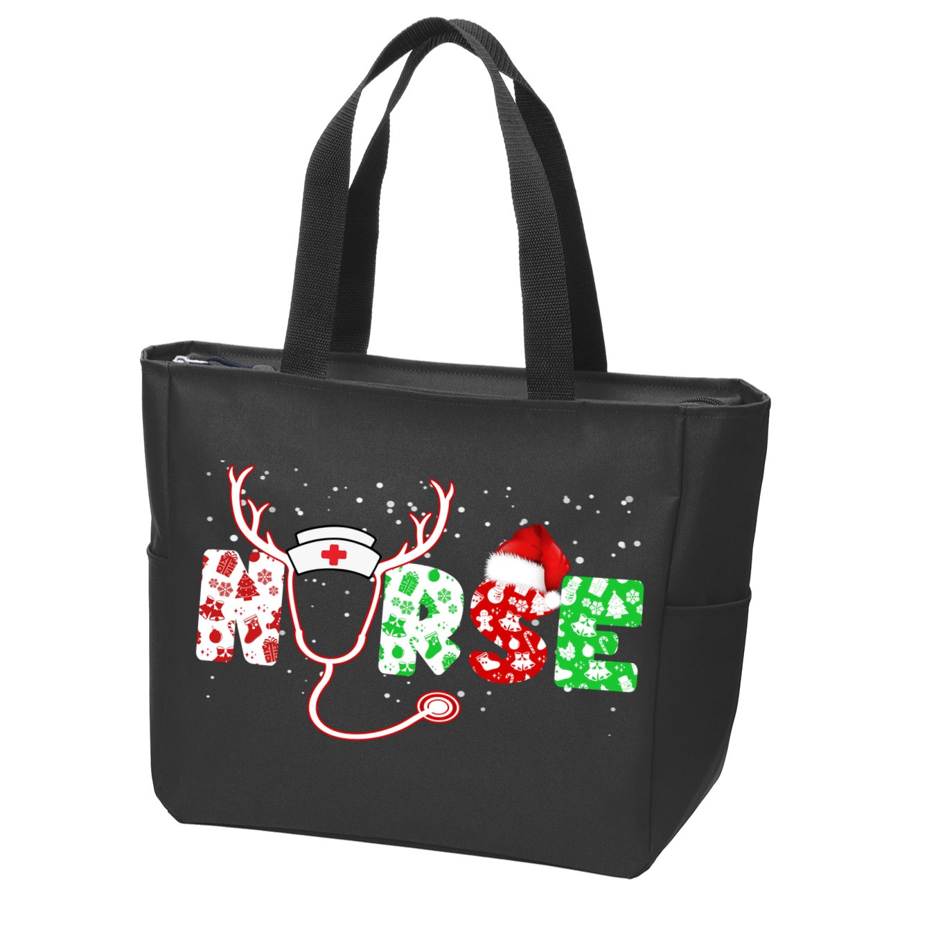 Cute Christmas Nurse Logo Zip Tote Bag