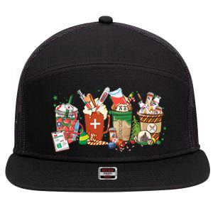 Christmas Coffee Nurse Xmas Nursing Gift 7 Panel Mesh Trucker Snapback Hat