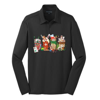 Christmas Coffee Nurse Xmas Nursing Gift Silk Touch Performance Long Sleeve Polo