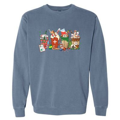 Christmas Coffee Nurse Xmas Nursing Gift Garment-Dyed Sweatshirt