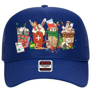 Christmas Coffee Nurse Xmas Nursing Gift High Crown Mesh Back Trucker Hat