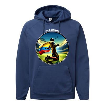 Cool Colombia National Soccer Team With Flag Performance Fleece Hoodie