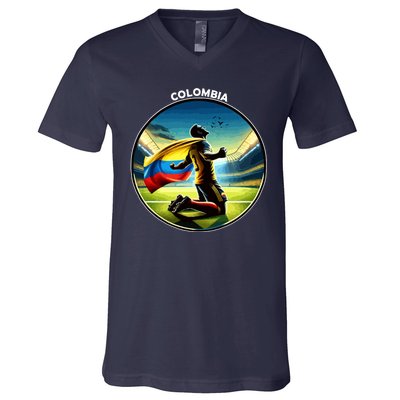 Cool Colombia National Soccer Team With Flag V-Neck T-Shirt