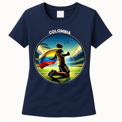 Cool Colombia National Soccer Team With Flag Womens T-Shirt