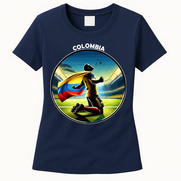 Cool Colombia National Soccer Team With Flag Womens T-Shirt