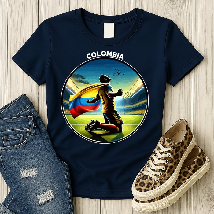 Cool Colombia National Soccer Team With Flag Womens T-Shirt