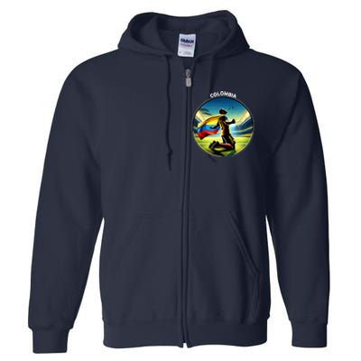 Cool Colombia National Soccer Team With Flag Full Zip Hoodie