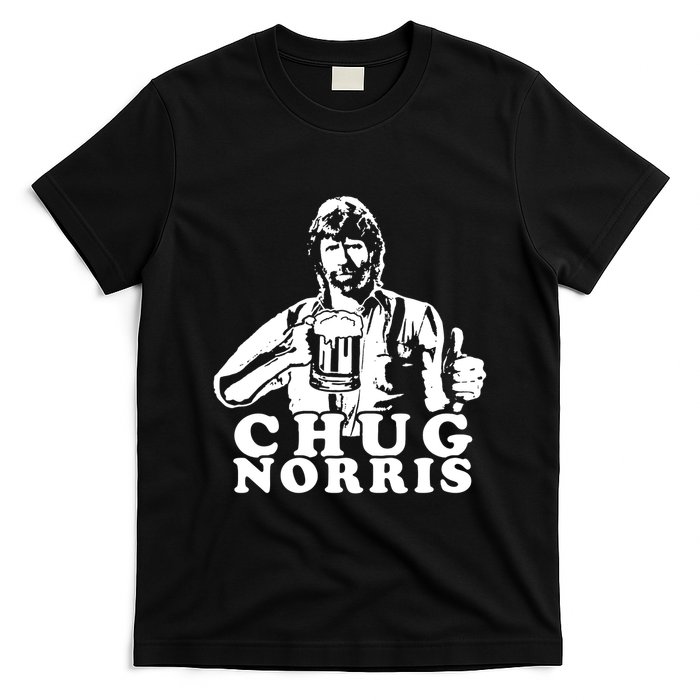 Chug Chuck Norris Funny Beer Drinking Hilarious Party 80s 90s Movie T-Shirt