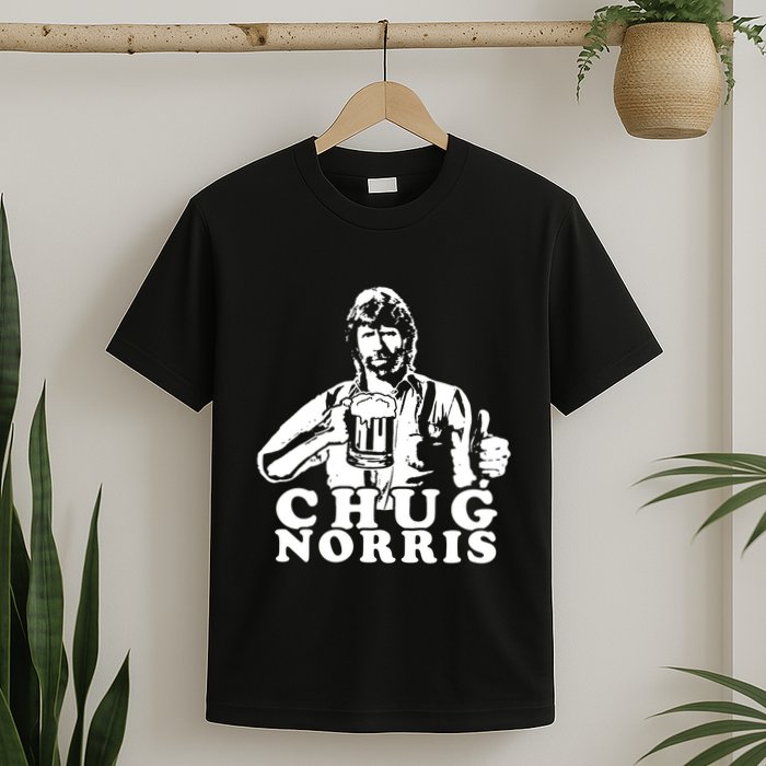 Chug Chuck Norris Funny Beer Drinking Hilarious Party 80s 90s Movie T-Shirt