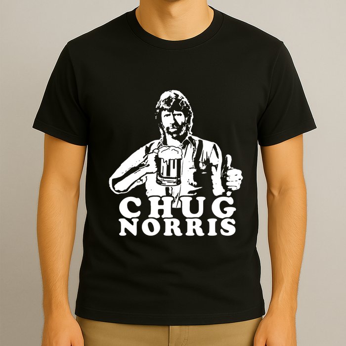 Chug Chuck Norris Funny Beer Drinking Hilarious Party 80s 90s Movie T-Shirt