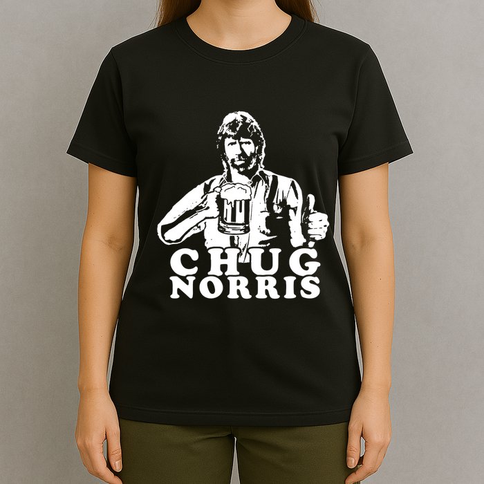 Chug Chuck Norris Funny Beer Drinking Hilarious Party 80s 90s Movie T-Shirt