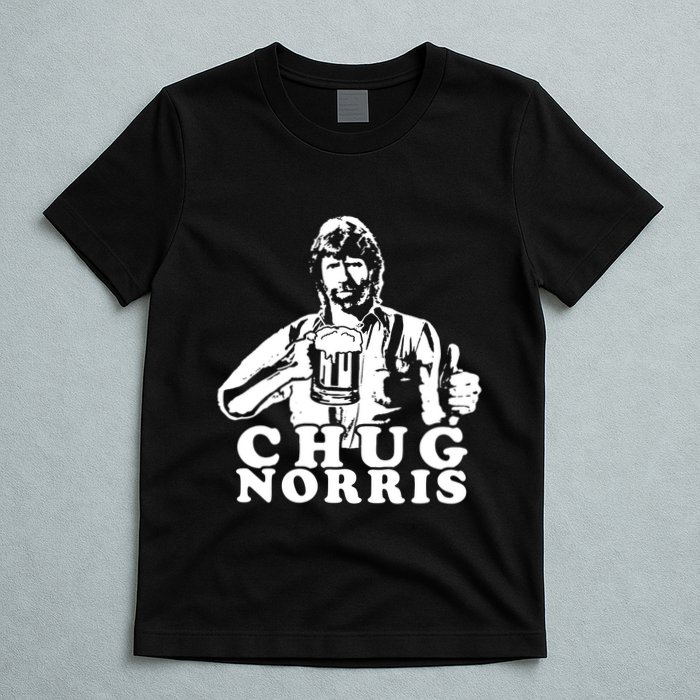 Chug Chuck Norris Funny Beer Drinking Hilarious Party 80s 90s Movie T-Shirt
