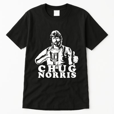 Chug Chuck Norris Funny Beer Drinking Hilarious Party 80s 90s Movie Tall T-Shirt