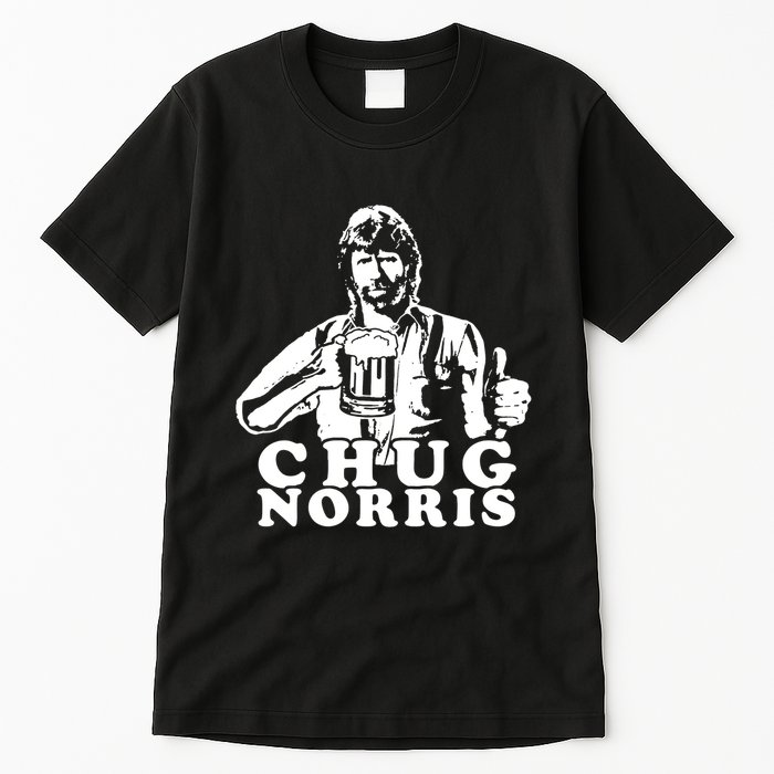 Chug Chuck Norris Funny Beer Drinking Hilarious Party 80s 90s Movie Tall T-Shirt