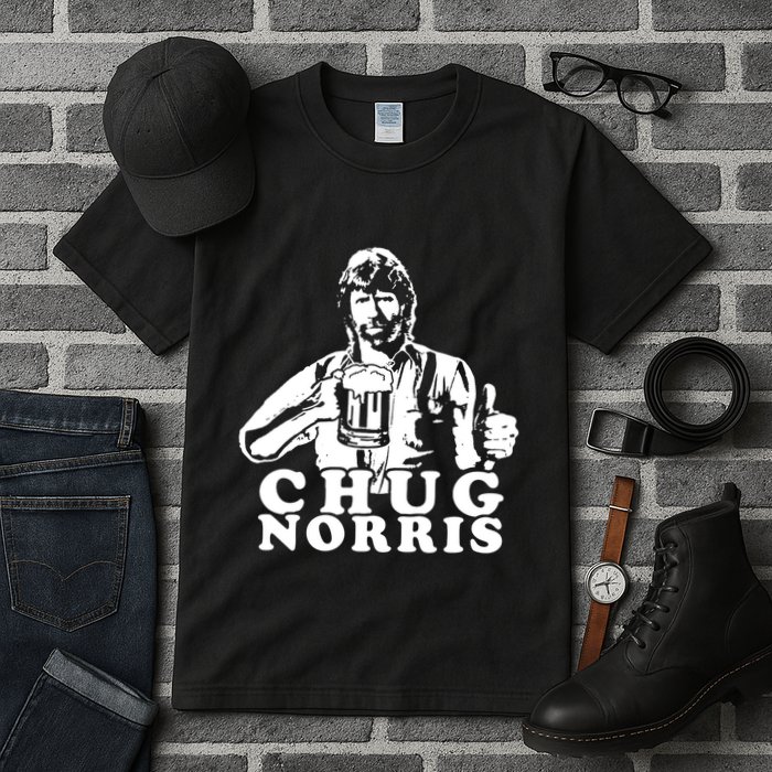 Chug Chuck Norris Funny Beer Drinking Hilarious Party 80s 90s Movie Tall T-Shirt