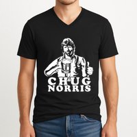 Chug Chuck Norris Funny Beer Drinking Hilarious Party 80s 90s Movie V-Neck T-Shirt