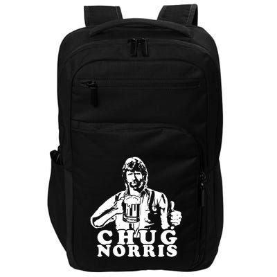 Chug Chuck Norris Funny Beer Drinking Hilarious Party 80s 90s Movie Impact Tech Backpack