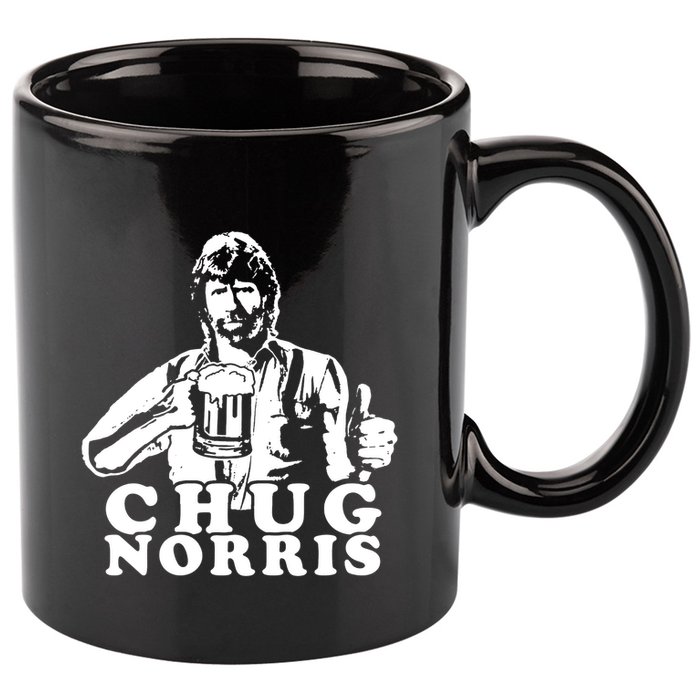 Chug Chuck Norris Funny Beer Drinking Hilarious Party 80s 90s Movie 11oz C Handle Ceramic Mug