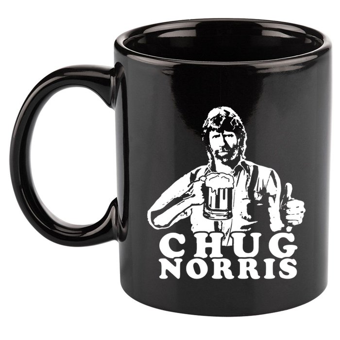 Chug Chuck Norris Funny Beer Drinking Hilarious Party 80s 90s Movie 11oz C Handle Ceramic Mug