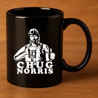Chug Chuck Norris Funny Beer Drinking Hilarious Party 80s 90s Movie 11oz C Handle Ceramic Mug