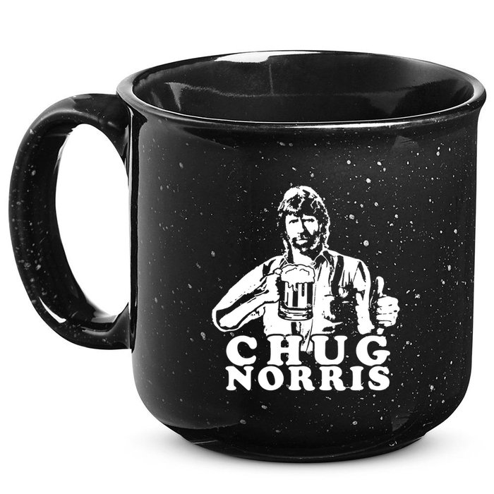 Chug Chuck Norris Funny Beer Drinking Hilarious Party 80s 90s Movie 15oz Campfire Ceramic Mug