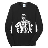 Chug Chuck Norris Funny Beer Drinking Hilarious Party 80s 90s Movie Tall Long Sleeve T-Shirt