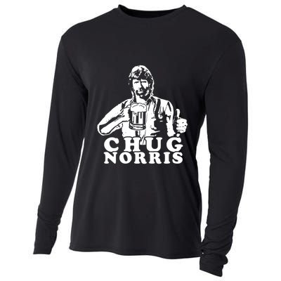 Chug Chuck Norris Funny Beer Drinking Hilarious Party 80s 90s Movie Cooling Performance Long Sleeve Crew