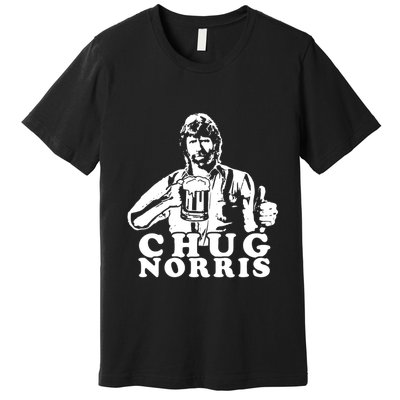 Chug Chuck Norris Funny Beer Drinking Hilarious Party 80s 90s Movie Premium T-Shirt
