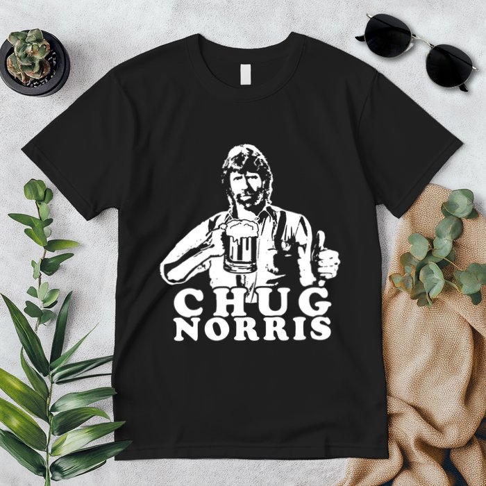 Chug Chuck Norris Funny Beer Drinking Hilarious Party 80s 90s Movie Premium T-Shirt