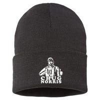 Chug Chuck Norris Funny Beer Drinking Hilarious Party 80s 90s Movie Sustainable Knit Beanie