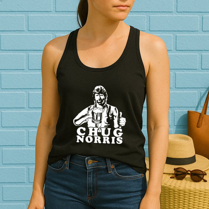 Chug Chuck Norris Funny Beer Drinking Hilarious Party 80s 90s Movie Womens Tank Top