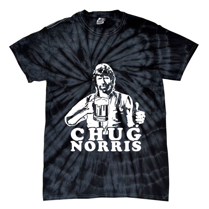 Chug Chuck Norris Funny Beer Drinking Hilarious Party 80s 90s Movie Tie-Dye T-Shirt