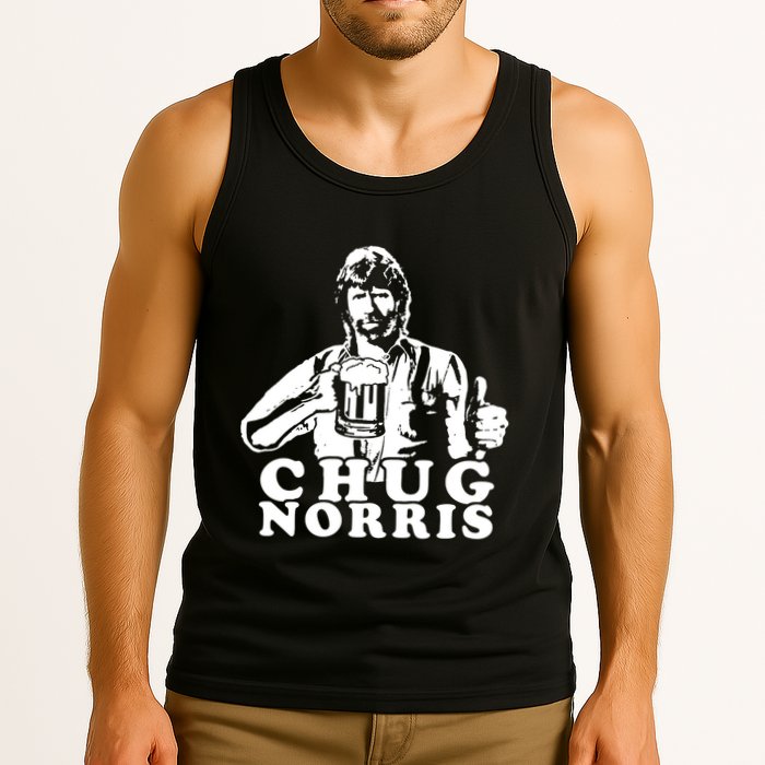 Chug Chuck Norris Funny Beer Drinking Hilarious Party 80s 90s Movie Tank Top