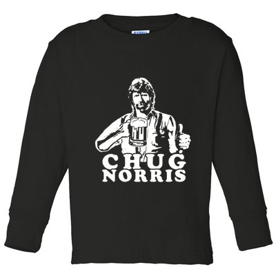 Chug Chuck Norris Funny Beer Drinking Hilarious Party 80s 90s Movie Toddler Long Sleeve Shirt