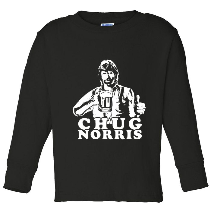 Chug Chuck Norris Funny Beer Drinking Hilarious Party 80s 90s Movie Toddler Long Sleeve Shirt