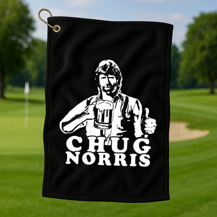 Chug Chuck Norris Funny Beer Drinking Hilarious Party 80s 90s Movie Golf Towel