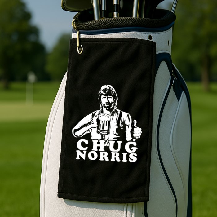 Chug Chuck Norris Funny Beer Drinking Hilarious Party 80s 90s Movie Golf Towel
