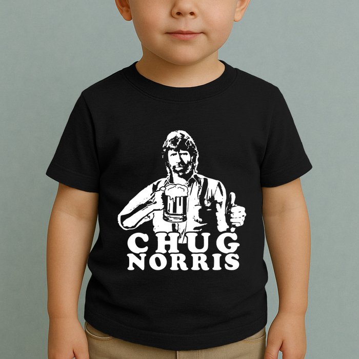 Chug Chuck Norris Funny Beer Drinking Hilarious Party 80s 90s Movie Toddler T-Shirt