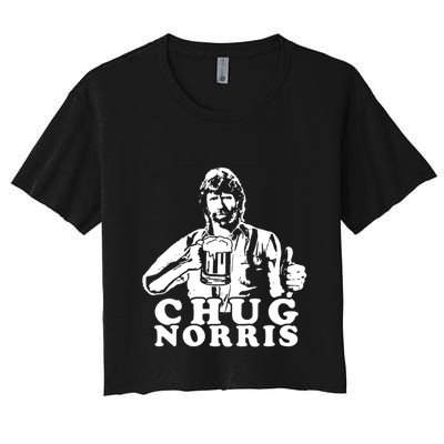 Chug Chuck Norris Funny Beer Drinking Hilarious Party 80s 90s Movie Crop Top