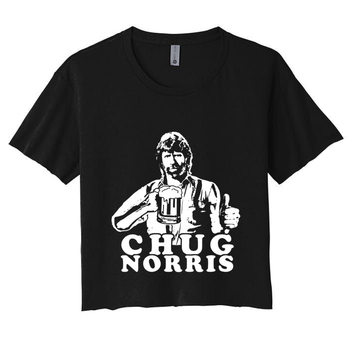 Chug Chuck Norris Funny Beer Drinking Hilarious Party 80s 90s Movie Crop Top