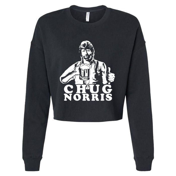 Chug Chuck Norris Funny Beer Drinking Hilarious Party 80s 90s Movie Cropped Pullover Crew