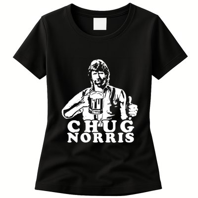 Chug Chuck Norris Funny Beer Drinking Hilarious Party 80s 90s Movie Womens T-Shirt